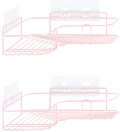 Tweedelige doucherekken - zonder boren - set van 2 - roze - ijzer - 26,5 x 26,5 x 7 cm