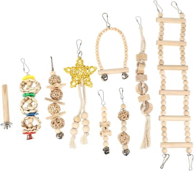 Vogel Speelgoed Set - Papegaai Speeltjes - Kooi Verrijking - 9 Delige Set - 310 Gram - Multicolor