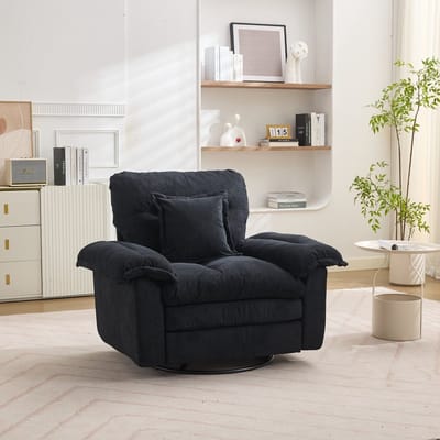 DESMIU Fauteuil 116 x 84 x 96 cm - 360 Graden Draaibaar Oversized Met Steunkussen - Voor Woonkamer, Slaapkamer En Kinderkamer - Chenille Zwart