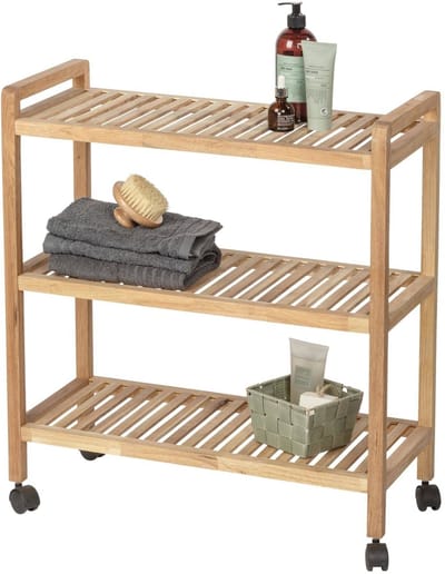 Badkamerrek op wielen NORWAY met drie planken, walnoot hout, WENKO