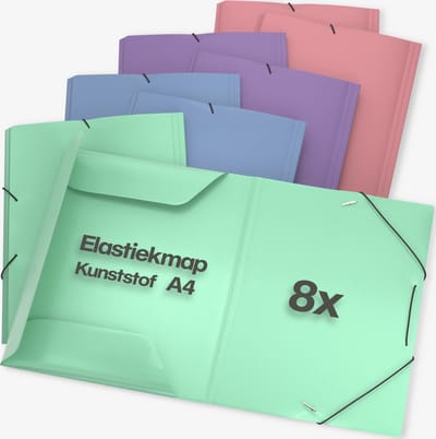 ACROPAQ - 8 x Documentenmap A4 - Rugbreedte 2,5 cm, PP, Voor jongens, meisjes en kinderen - Elastomap A4, Map met elastiek - Wind