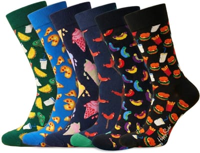 6 Paar | Happy Socks | Thema Fast Food | Dames & Heren | Zwart & Wit | Maat: 41-46