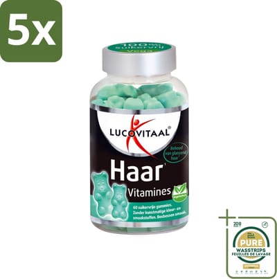 5 x Lucovitaal - Supplement - Haar Vitamines - Suikervrij - Bosbessen Smaak - 60 Gummies - Grootverpakking - Haar Vitamines - Haar Groei - Biotine - Zink - Suikervrije Gummies