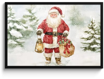 Poster in lijst - Fotolijst 90x60 cm - Posters - Kerstman- Winter - Sneeuw - Wit - Rood - Posterlijst zwart - Decoratie - Wanddecoratie woonkamer - Muurdecoratie slaapkamer - Kerstversiering - Kerstdecoratie voor binnen - Kerstmis