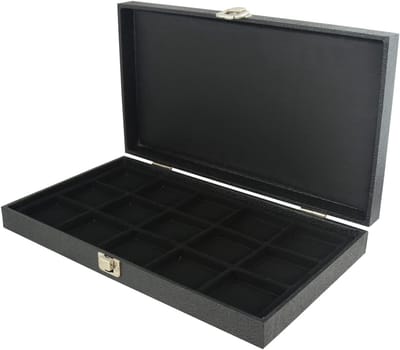 Houten Display Kist - Sieraden Opberger - Verzamelingen Tonen - Met 15 Vakken - 37.5 cm - Zwart