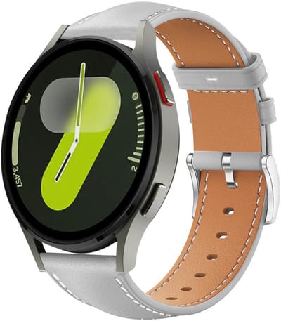 Leren bandje - geschikt voor Samsung Galaxy Watch 7 (40 & 44mm) / Watch 6 (Classic) / Watch 5 (Pro) / Watch 4 (Classic) / Watch FE - band van leer rvs gesp - grijs