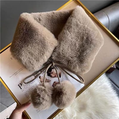 Harige Sjaal voor Dames in de Winter Imitatie Otter- en Konijnenbont Warme en Dikke Sjaal Effen Kleur Pluizige Bol Strik Halsbescherming Bontkraag gray