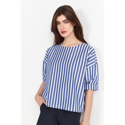 Rich & Royal Cotton Stripe Blouse Midnight Blue Maat: 36 | Blouses Outlet | Dames | Blauw