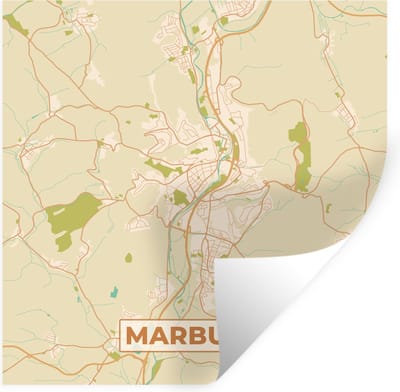 Muurstickers - Sticker Folie - Marburg - Vintage - Plattegrond - Kaart - Stadskaart - 100x100 cm - Plakfolie - Muurstickers Kinderkamer - Zelfklevend Behang XXL - Zelfklevend behangpapier - Stickerfolie