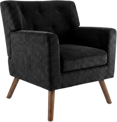 CLP Kioni Fauteuil - met armleuning - volwassen - relax - landelijk - stoelpoten van hout - ribstof - corduroy - zwart