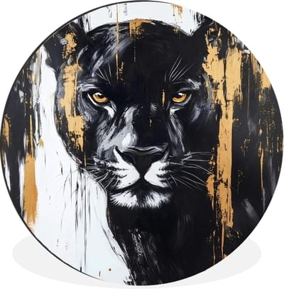 WallCircle - Wandcirkel - Muurcirkel - Panter - Zwart - Abstract - Verfstreken - Aluminium - Dibond - 30x30 cm - Binnen en Buiten