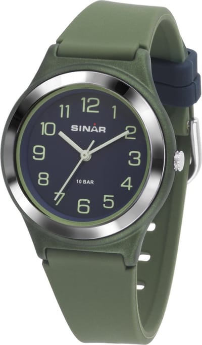 Sinar - Horloge Kind - Kinderhorloge Jongen - Tiener - 10 bar Waterdicht - Analoog - Ø 36 mm - Stevig Siliconen bandje - Verstelbaar (13 - 18,5 cm) - Edelstalen Sluiting - Quartz uurwerk - Groen - XB-48-3