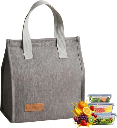 Opvouwbare lunchtas voor dames en heren, thermotas met isolatie voor school, werk en picknick (grijs)