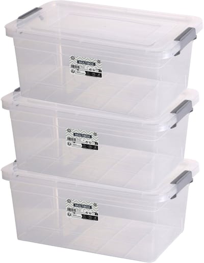 Urban Living Opberg box - 3x - 15 liter - 42 x 28 x 42 cm - deksel en clips - waterdicht - tuin/schuur/kast