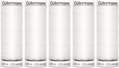 Gütermann allesnaaigaren 5 x 200m, kleur wit col. 800.