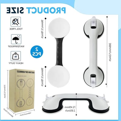 Suction Cup Shower Handle for Seniors - Portable Bathtub Safety Handle for Shower, Toilet - Supports up to 100 kg