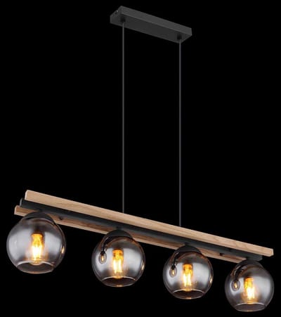 Globo - hanglamp - Conni - zwart - glas smoke glas - grote eettafellamp - E27 - 15569-4HW