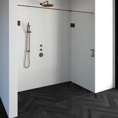 Brauer Void - Nisdeur - 2-Delig - Helder Glas - 200 x 200 cm - Omkeerbaar - met Draaideur 70 cm - Aan Glas - incl. Glascoating - PVD Koper