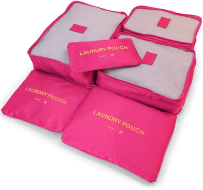 George Napoli Packing Cubes - Koffer Organizer Set - 6-delig - Reiszakken - Travel Cubes - Donker Roze
