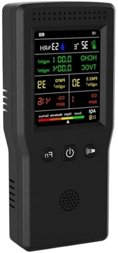 Luchtkwaliteit Monitor - Luchtmeter Detector - Binnenlucht Meten - 9 in 1 Functies - LCD Display - Zwart