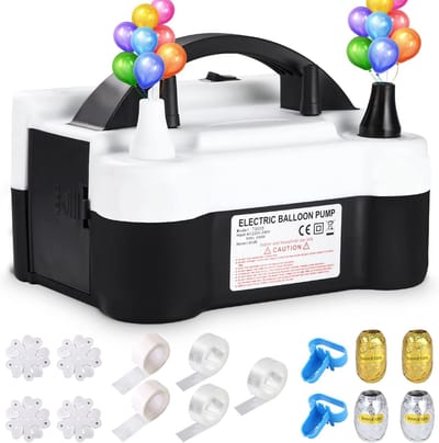 Elektrische luchtpomp voor ballonnen, 600 watt, draagbare opblaas inrichting, 2 standen, dubbele mondstukpomp, automatische en semi-automatische stand
