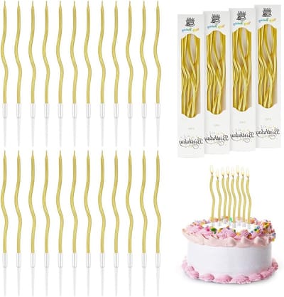 24 Stuks Spiralen Kaarsen in Houder voor Verjaardag, Bruiloft, Babyshower en Feestdecoratie - Metallic Lange Dunne Kaarsen voor Elk Feest
