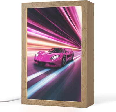 Nachtlampje 20x30 cm - Kinder lampje - Raceauto - Roze - Neon - Tafellamp kinderkamer - Slaapkamer lamp - Bedlamp kinderen - Kinderlampje stopcontact - Wandlamp babykamer - Nachtlampjes