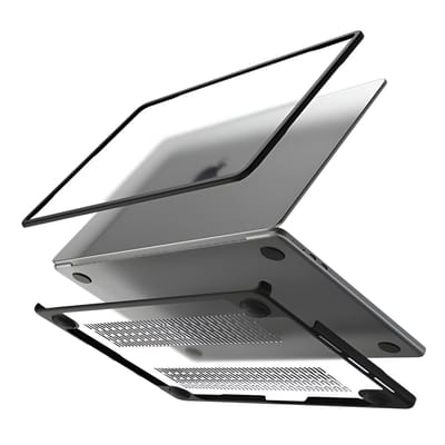 Mobilize Laptophoes geschikt voor Apple MacBook Air 13 Inch (2018-2020) Hoes Hardshell Laptopcover MacBook Case | Mobilize Protection Cover - Transparant / Zwart - Model A1932 / A2179 / A2337