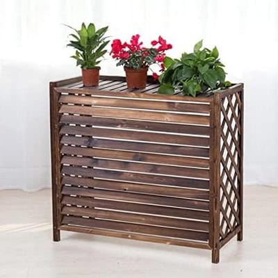 Houten Airco Omkasting - Beschermhoes Buitenunit - Buitenruimte Decoratie - Gecarboniseerd Hout - 120x58x100cm - Bruin
