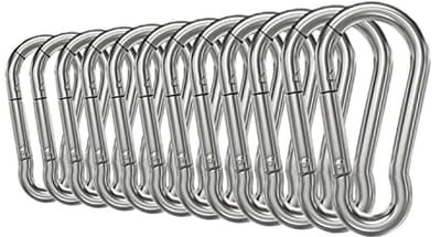 Carabiner Clip 12 Stuks 304 RVS M6 Clips voor Wandelen, Camping, Vissen en Hondenriem - Kleine Karabijnhaak Heavy Duty tot 70 Kg