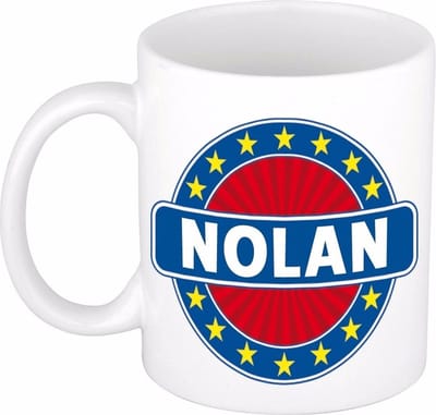 Bellatio Decorations - Nolan voornaam - koffiemok - beker - wit/blauw - 300 ml - Cadeau - Heren - Collega - Vaderdag - Verjaardag