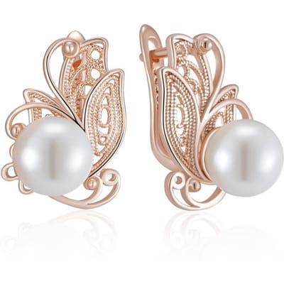 Boucles d'oreilles pendantes ethniques pour mariée, fleur creuse, perle, pour femmes, mode, couleur or rose, vintage, quotidiennes, bijoux fins beige