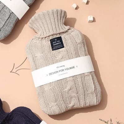 Luxe Warmwaterkruik 2000ml met Zachte Gebreide Hoes – Warm en Koud Gebruik, Veilig en Comfortabel-kaki