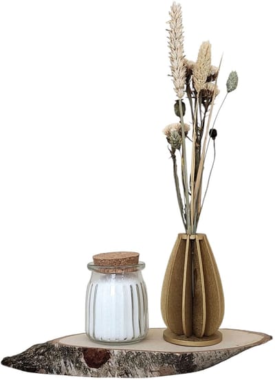 Houten Vaasje met Droogbloemen & Glaasje met (Wit) Kaarsenzand - Woondecoratie - Sfeer - Pearlsand - Cadeautip