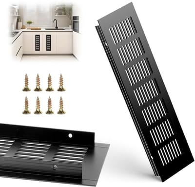 Dailygoods- Ventilatierooster 300 x 80 mm - Aluminium - Zwart - Antislip - Roestbestendig - 63 Luchtinlaten - Luchtrooster