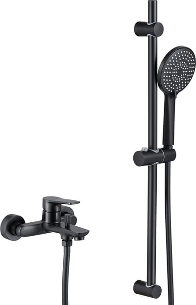 Auralum Max Badkraan met Glijstangset - Messing Douchekraan met 2 Functies - 70 cm Verstelbare Douchestang - Handdouche 3 Standen - 150 mm Hartafstand - Wandmontage - Mat Zwart