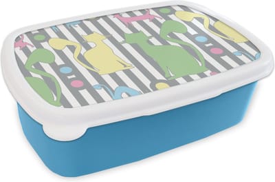 Broodtrommel Blauw - Lunchbox - Brooddoos - Katten - Pastel - Dieren - 18x12x6 cm - Kinderen - Jongen