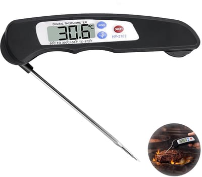 Thijox - 3 Seconden Snel Afspelen - Lange Opvouwbare Temperatuursonde met LCD-Display, Nauwkeurig Kookgereedschap 0,1 °C voor Vlees, BBQ, Bakken, Melk