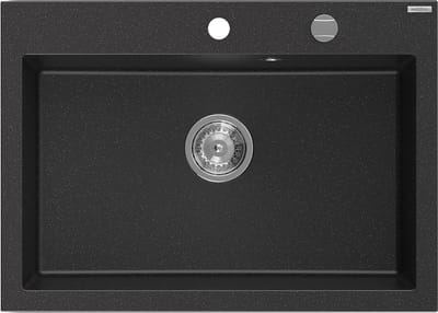 Mexen Elix granieten spoelbak met 1 bak 700 x 500 , zwart/zilver metallic, chroom sifon - 6526701005-73