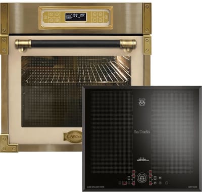 Kaiser inbouwoven EH 6726 ElfAD + Inbow KCT 61 FI inductiekookplaat 60 cm, met enkele telescopische loper, retro inbouwoven 80L ivoorkleurig glas