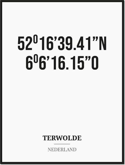 Poster/kaart TERWOLDE met coördinaten