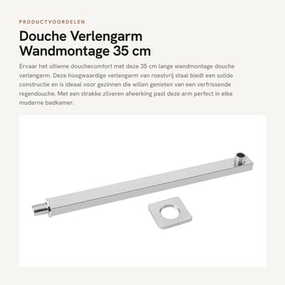 Dailygoods- Douche Verlengarm 35 cm - Roestvrij Staal - Wandmontage - Badkamer Bevestiging - Regendouche - Hoogwaardige Constructie - Douchearm