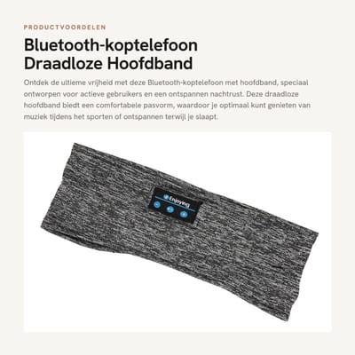 Dailygoods - Bluetooth-koptelefoon - Draadloze Hoofdband - Ultradunne HD-stereoluidspreker - Ideaal voor Sporten - Comfortabel en Handig voor Slaap -...