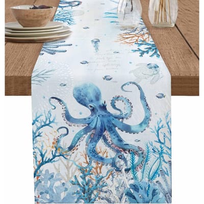 Zomer Zeedier Octopus Kwallen Linnen Tafelkleed Commode Sjaal Herbruikbare Keuken Eettafel Lopers Feestdecoratie 150x33cm