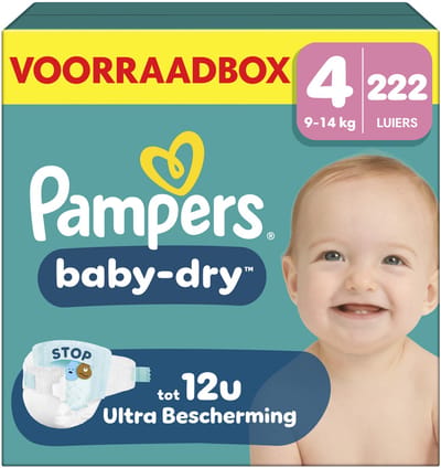 Pampers Baby-Dry Maat 4 - 222 Luiers - 9kg-14kg - Voorraadbox