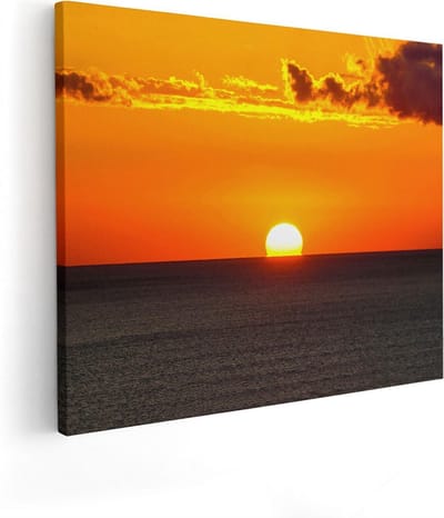 Artaza Canvas Schilderij Zee En Strand - 50x40 cm - Muurdecoratie Zonsondergang - Wanddecoratie Woonkamer - Schilderijen Op Canvas