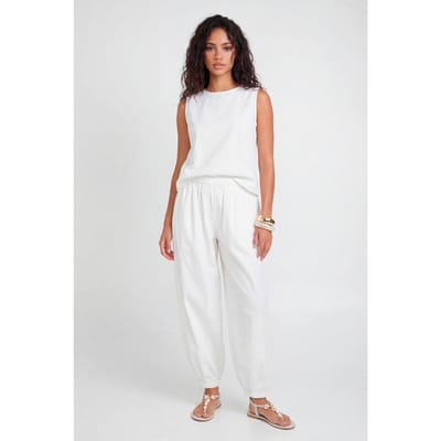 boohoo Dames Linnen-look Boxy Top & Ballonpijp Broek Co-ord | Natural | Maat: 34