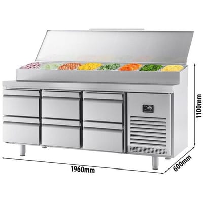 GGM Gastro Zubereitungskühltisch - 1960x600mm - mit 6 Schubladen - Edelstahlaufsatz 11x GN 1/4