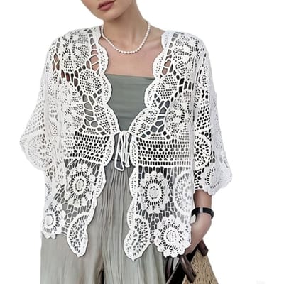 Boléros Shrugs à Manches Longues pour Femmes Cardigan Court Léger Ouvert sur le Devant Cadeaux S white