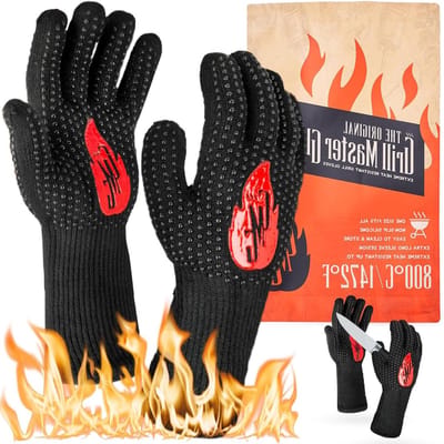 Hittebestendige Handschoenen - Kookhandschoenen Ovenwanten - Veilig Grillen - Tot 800 Graden - Extra Lange Manchet - Zwart